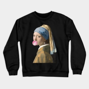 Girl with a pearl earring and gum Crewneck Sweatshirt